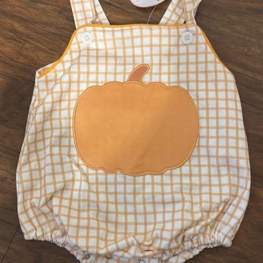 Unbranded Yellow Plaid Pumpkin Baby One-Piece